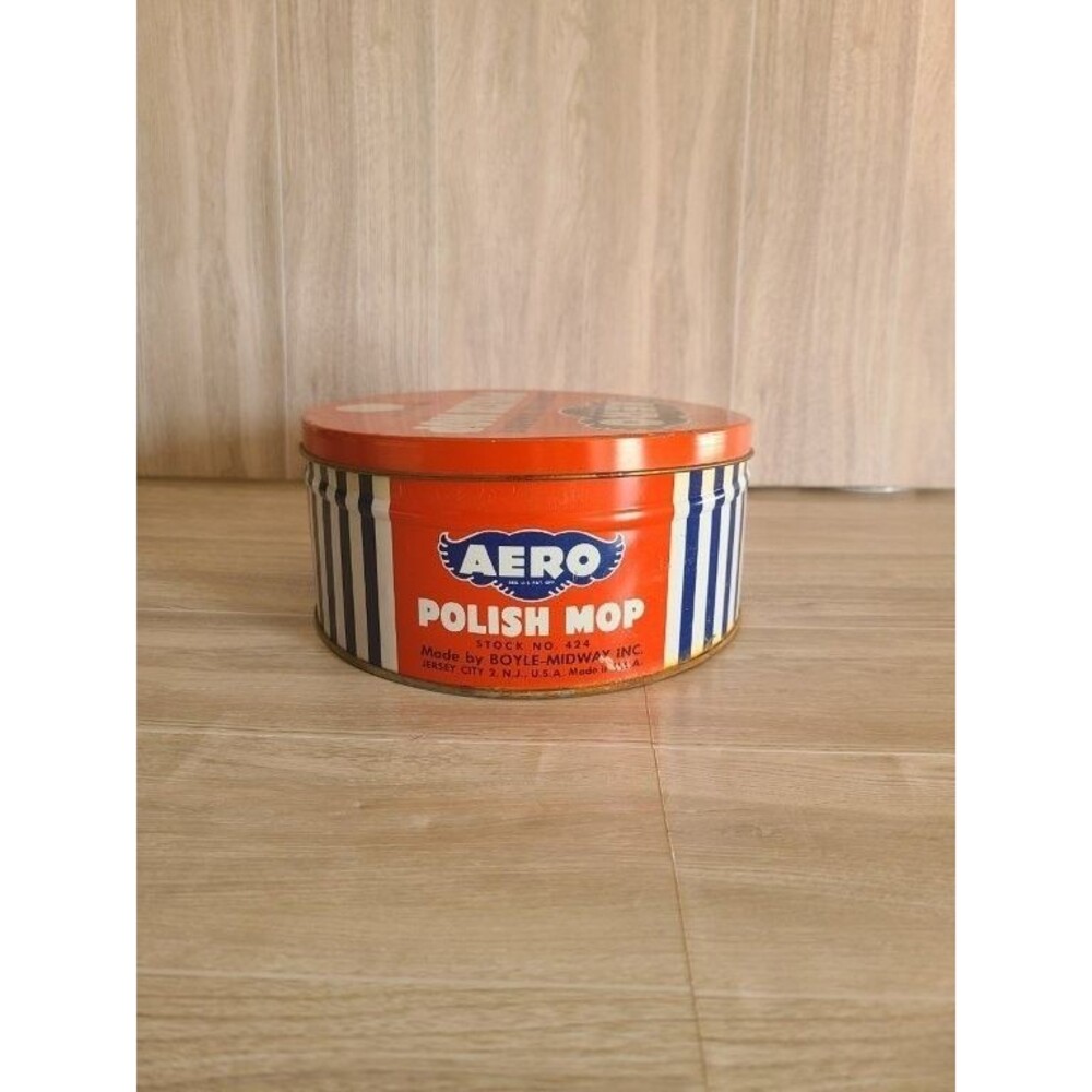 Vtg Aero Polish Mop Tin Boyle-Midway USA 424 Red Blue Advertising MCM Decor